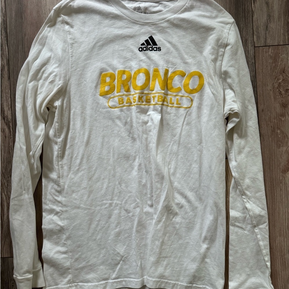 Adidas White and Yellow Bronco Basketball Long Sleeve Shirt men M